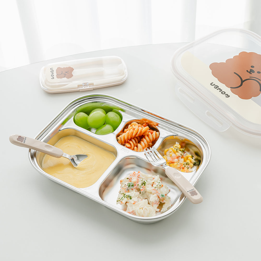 UBMOM Stainless Steel Divided Food Tray with Lid (5 Compartments)