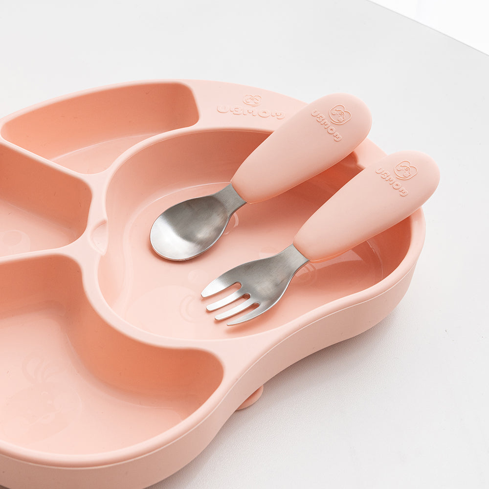 UBMOM Stainless Steel Spoon and Fork Set with Case (Silicone Handle)