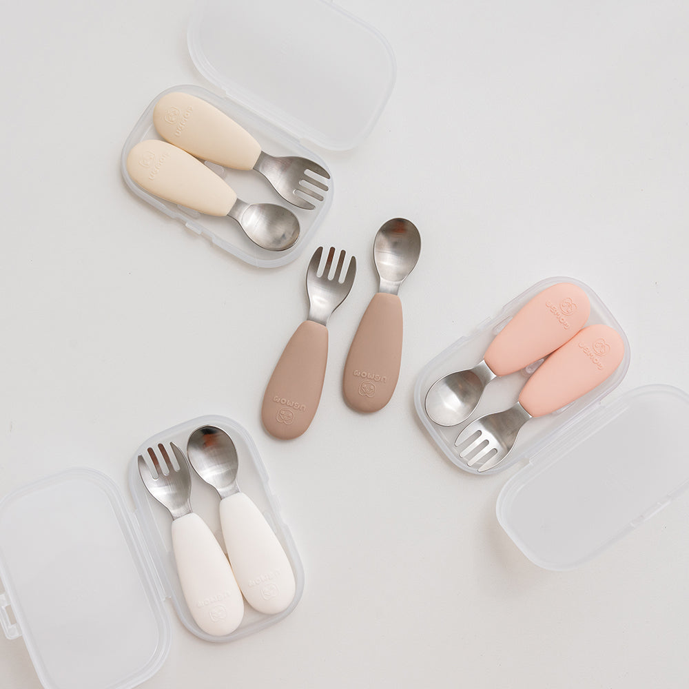 UBMOM Stainless Steel Spoon and Fork Set with Case (Silicone Handle)