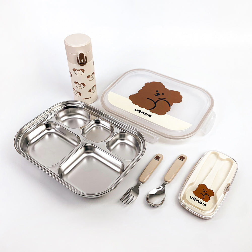UBMOM Stainless Steel Divided Food Tray with Lid (5 Compartments)