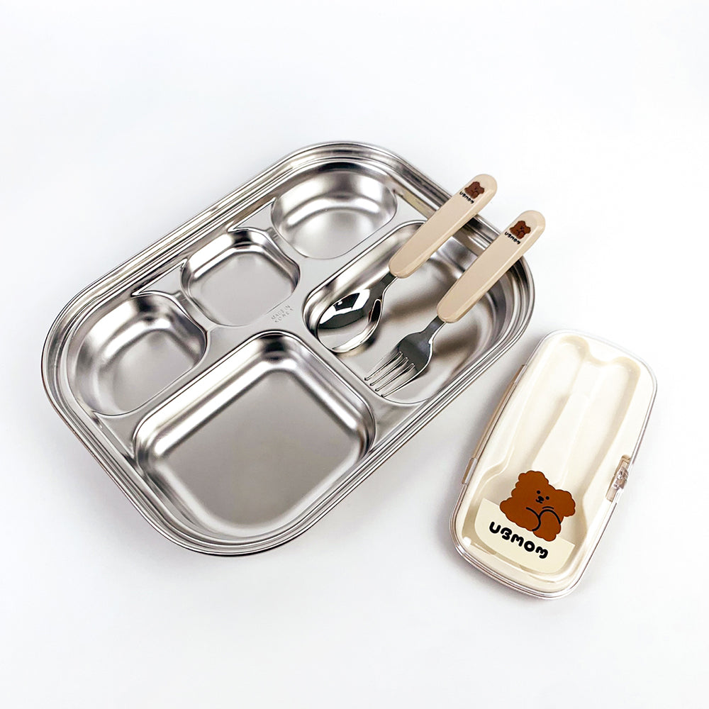 UBMOM Stainless Steel Divided Food Tray with Lid (5 Compartments)