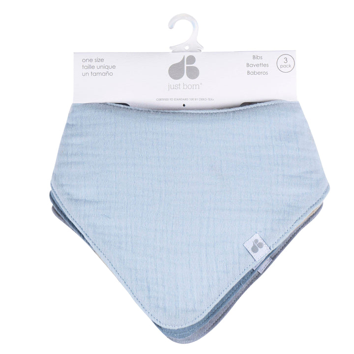 Just Born 4-Pack Muslin Bandana Bibs (Blue)