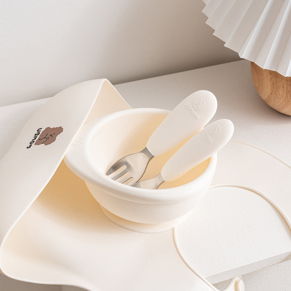 UBMOM Stainless Steel Spoon and Fork Set with Case (Silicone Handle)