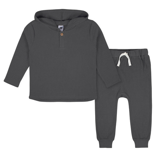 Gerber Childrenswear 2pc Top and Pant Set (Waffle Jogger Charcoal)