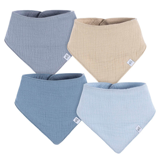 Just Born 4-Pack Muslin Bandana Bibs (Blue)